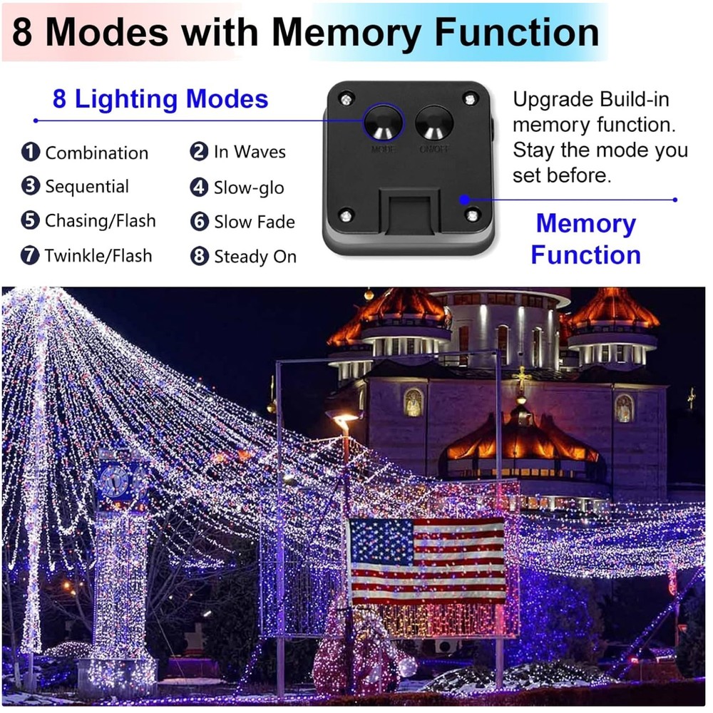 Red White Blue Solar Fairy Lights, Outdoor Waterproof