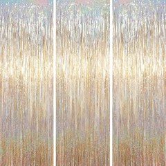 .x 6.6 ft Foil Fringe Backdrop Curtains, Tinsel Streamers Party 3 Champagne