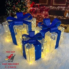 Adornos navideños, juego de 3 cajas de regalo iluminadas con 140 luces LED