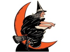Vintage Halloween Witch and Moon Stand-Up Beistle Party Centerpiece Broom Hat