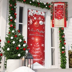 Merry Christmas Door Banner, Xmas Front Porch Hanging Sign for Outdoor Decora…