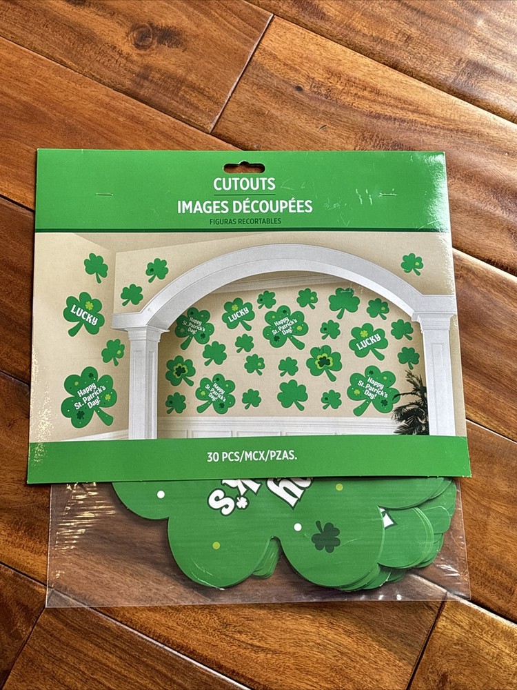 St. Patrick’s Day Printed Paper Cutouts 30 Per Pack 5″ 7″ 9″ 12″ Lucky Shamrock