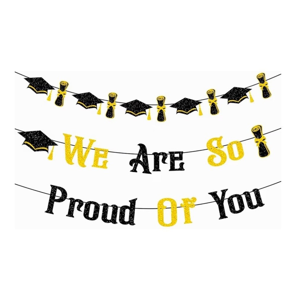 Glitter Black and Gold Congratulations Graduation Banner – 10 Feet