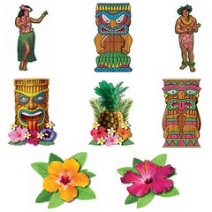 Forum Hawaiian Luau Summer Party Wall Decoration Set 13″ 8pc Cardstock Cutouts