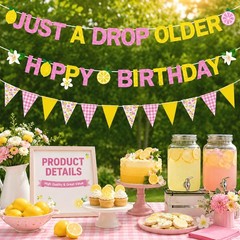 3PCS Lemon Party Decorations Lemonade Floral Happy Birthday Just A Drop Older…