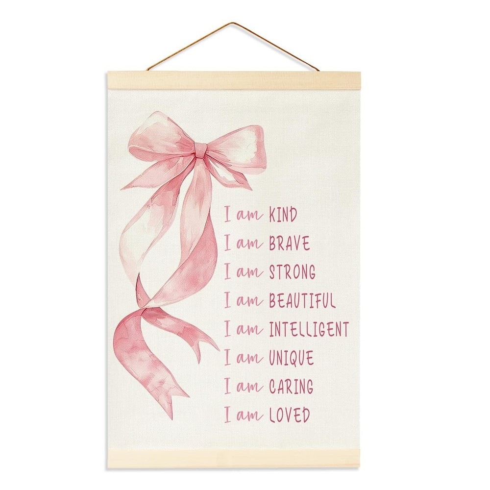 Pink Bow Wall Decor for Girls Room, Preppy Positive Affirmations Wall Decor B…