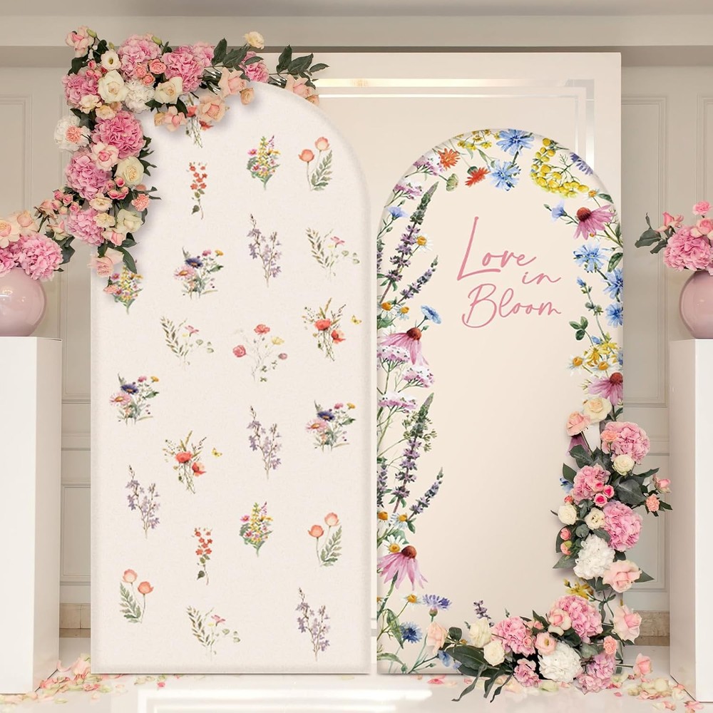 2 Pcs Love in Bloom Bridal Shower Decorations 2-Sided Round Top Cute Wildflower