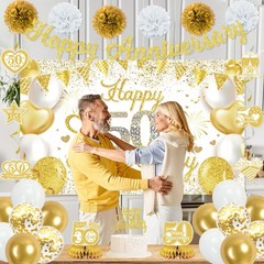 50th Anniversary Decorations – Cheers to 50 Years Party Supplies, Gold Glitter B