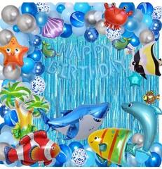 176 PCS Ocean Blue Happy Birthday Party Balloons with Pump Under the Sea
