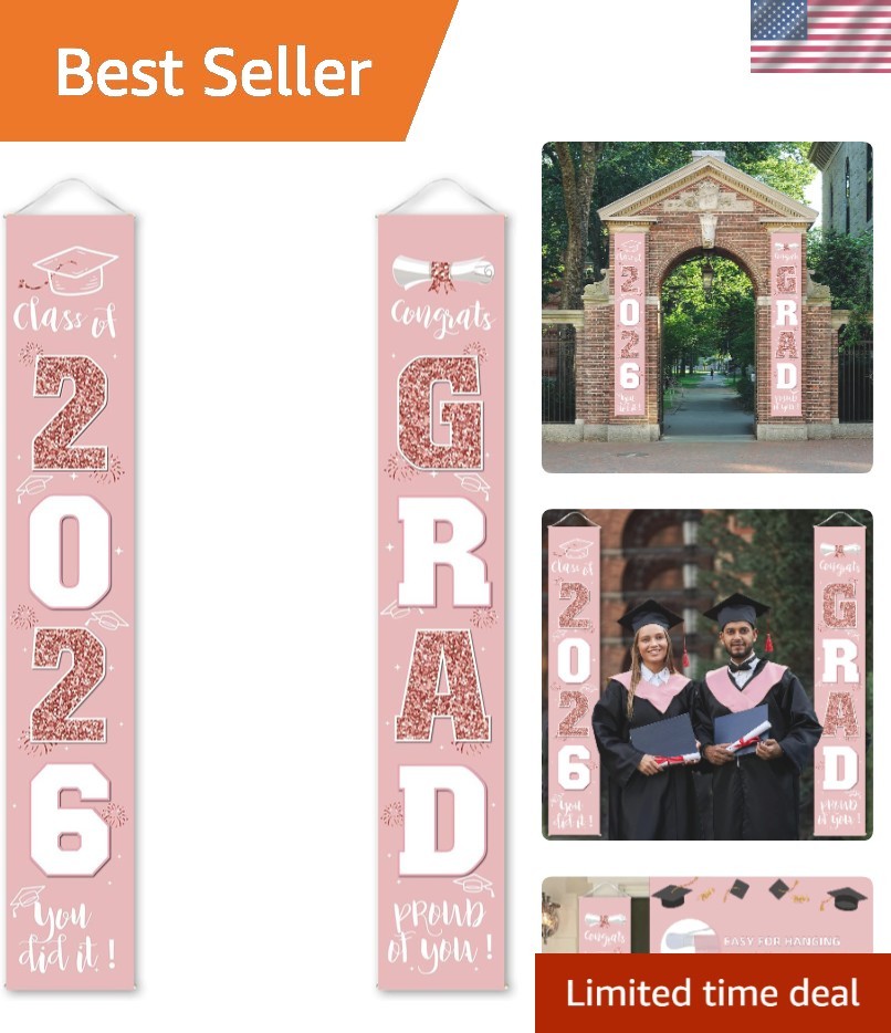 Chic Foldable Graduation 2026 Porch Sign in Rose Gold – Perfect for Any Event