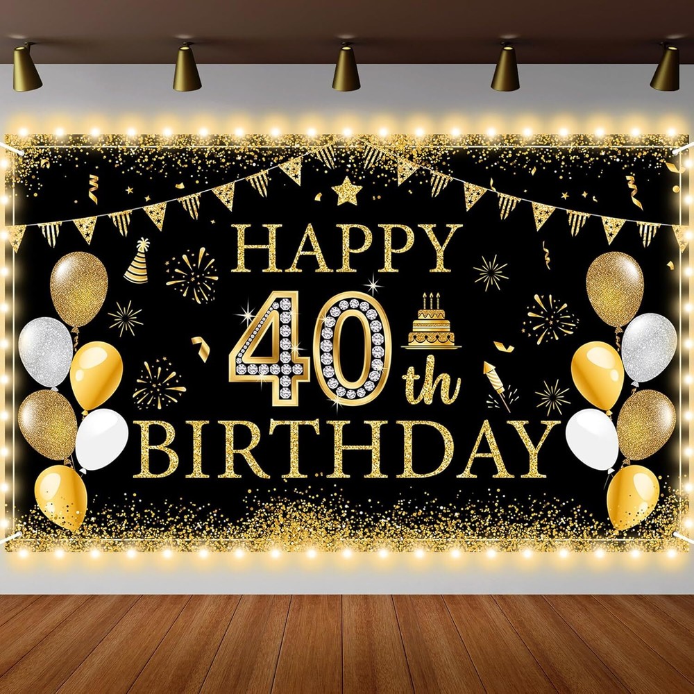 40th Birthday Backdrop Lighted Decorations for Men Women Cheers to 40 Years B…