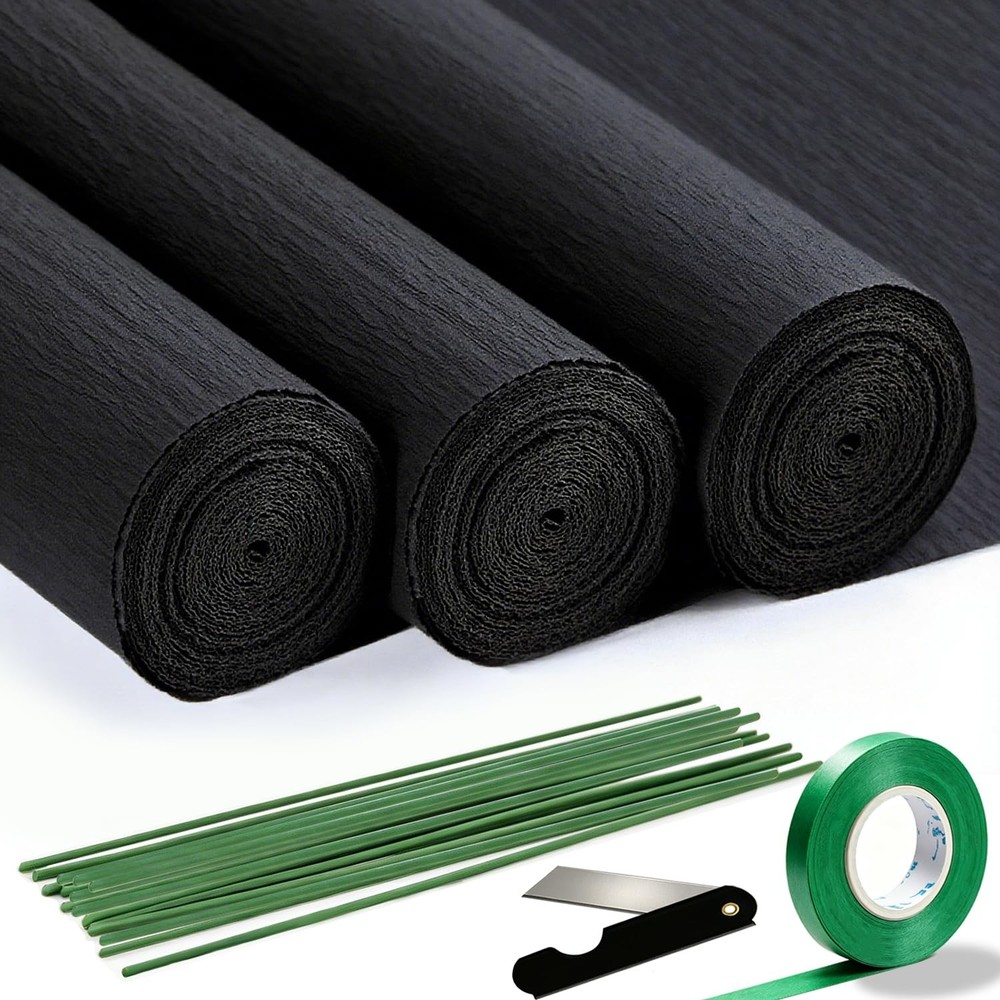 3 PCS Black Crepe Paper Roll 9.8 Inch x 8.2 Ft Flower Making Papel Crepe