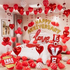 Adeyoo Anniversary Balloons Red White Heart Love Foil Banner