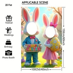 2d Flat Easter Photo Booth Props Banner with Bunny & Eggs Design Indoor Outdoor