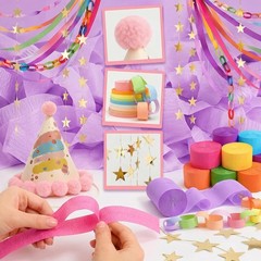 Paper Chain Garland Kit, 300 Sheets Colorful Strips and 492ft Crepe Streamer NEW