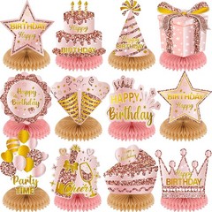 12 PCS Rose Gold Birthday Decorations Honeycomb Centerpieces Table Decor
