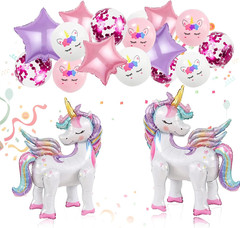 16 Pcs Unicorn Balloons Kit for Birthday Party Decorations – 2 Self Standing 3D