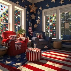 4th of July Decorations, Red White & Blue Decorations, 78ft Patriotic Star Garla