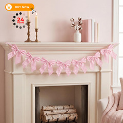 Flutesan 8 ft Pink Gingham Bow Garland Decorations Fabric 8 ft,