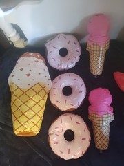 Inflatable Fake Food 6inches/8inches 2 Bats,Ice Cream Cones,Burgers HotDog,Fries