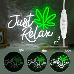 Just Relax Neon Sign LED Wall Decor, Green Leaf Aesthetic Light for Bedroom, …