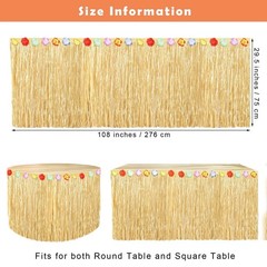 (4) Luau Party 9ft x 29in Grass Table Skirts Gold Silk Flowers Tiki Bar Tropical