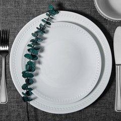 Everyday White Beaded Coupe Set of 4 Dinner Plates, 10.5 inch Inch,