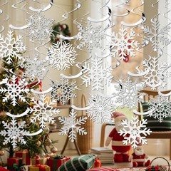 30 Pcs Winter Snowflake Hanging Swirl Decorations White Silver Christmas Glitter