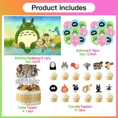 Totoro Party Decorations Set Balloons Cake Toppers Backdrop Banner Theme Party