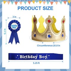 Birthday Boy Sash Hat Button Pin Accessory, Birthday King Crown Party Set, Ph…