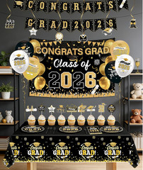 2026 Graduation Decorations Black Gold – Class of 2026 Party Decor Kit