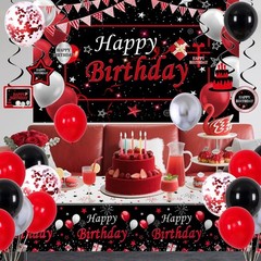 Black and Red Birthday Decorations for Men Women Boys Girls, Black and Red Pa…