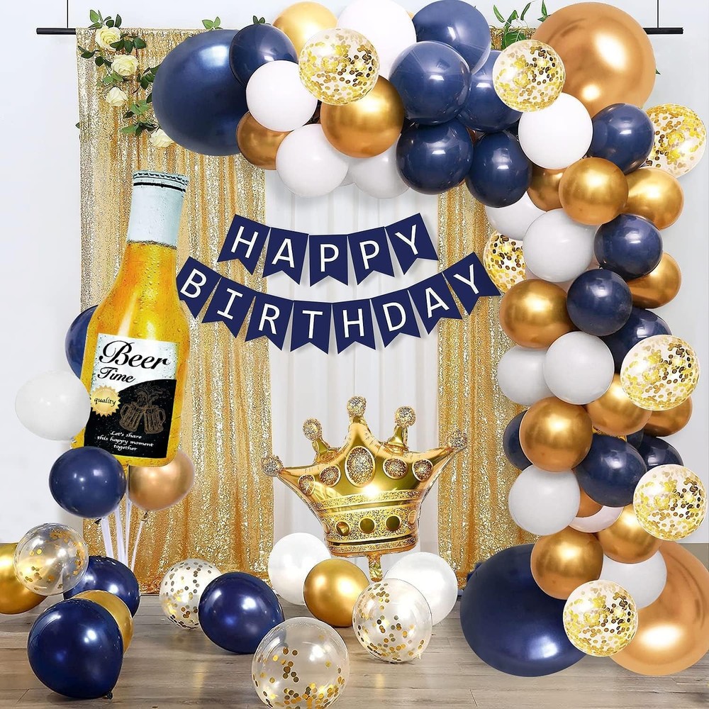 Navy Blue Gold Birthday Party Decorations for Men Women Boys Girls with HAPPY…