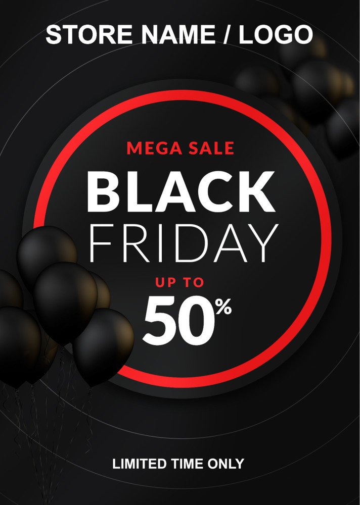 Black Friday Sale Poster Bespoke Text Wording Logo Any % Discount Retail Shop