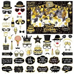 55 Pcs Black Gold Photo Booth Props Frame Glitter Birthday Party Decorations