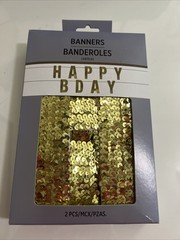 Gold Sequin Happy BDAY Banner New