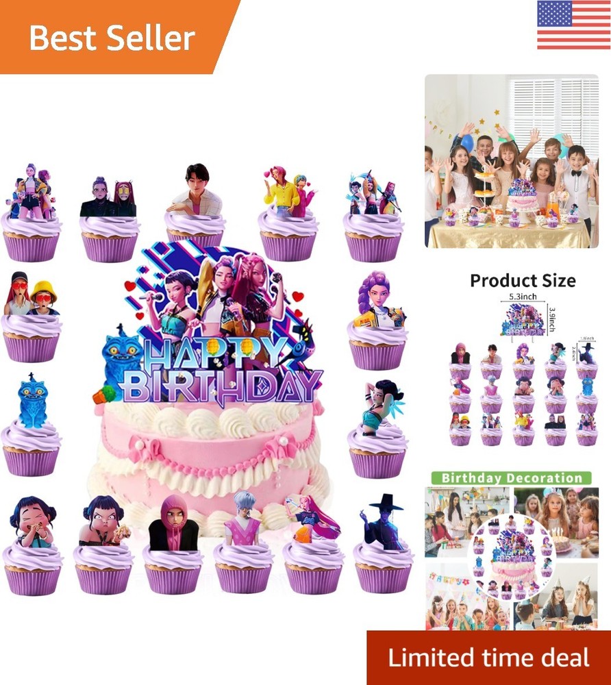 16-Pcs Anime Cake Decorating Kit – Includes Cupcake and Happy Birthday Toppers