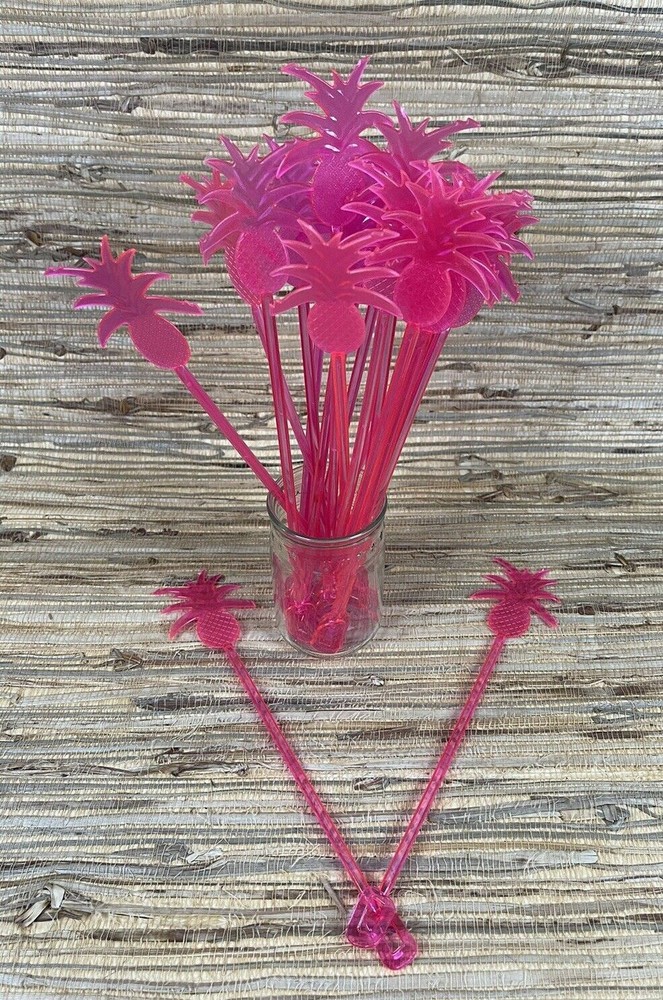 20 Pink Pineapple Swizzle Sticks 9.5″ tall Great 4 Adult Beverages Cocktail Tiki