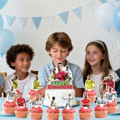 25Pcs Soccer Ronaldo Party Supplies Pack Includes 1 Cake Topper 24 Cupcake To…
