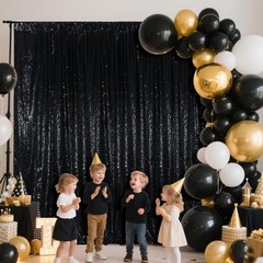 6x6ft Black Sequin Backdrop, High Density Non-Transparent Glitter Curtain for