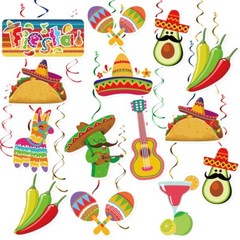 30 PCS Mexican Fiesta Party Hanging Swirl Decorations Cinco De Mayo Supplies