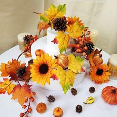 2 Pack Fall Maple Leaf Garland – 6ft/Piece Artificial Berries Sunflower Pumpkin