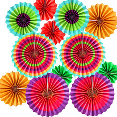 12PCS Multi-Color Hanging Paper Fans, Fiesta Party Decorations, Photo Props for
