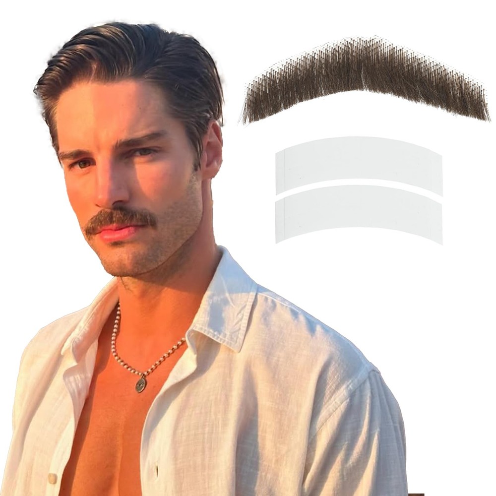 Straight Bushy Fake Mustache, Thick Human Hair Fake Beard, Handmade Soft Lace…
