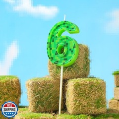 PHD CAKE 2.76 Inch Number 6 Pixel Birthday Candles, Green Miner Number Candle