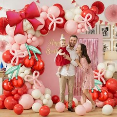 151PCS Cherry Balloon Garland Arch Kit with Red Light Pink Lvory White Pink L…