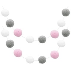 2pcs Pom Pom Garland 6.6 Ft 30 Balls for Crafts Decor(White Grey Pink)