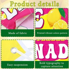 Lemonade Stand Supplies – 3 Pcs Pink Fresh Squeezed Banner & Signs 3×10 ft Outdo