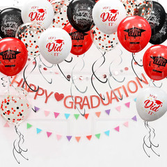 75 Pack Graduation Party Decorations Balloons Set – 12 Inch Black Red Confetti G