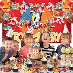 Tom & Jery Happy Birthday Banner – Classic Cartoon Theme Party Decoration – F…